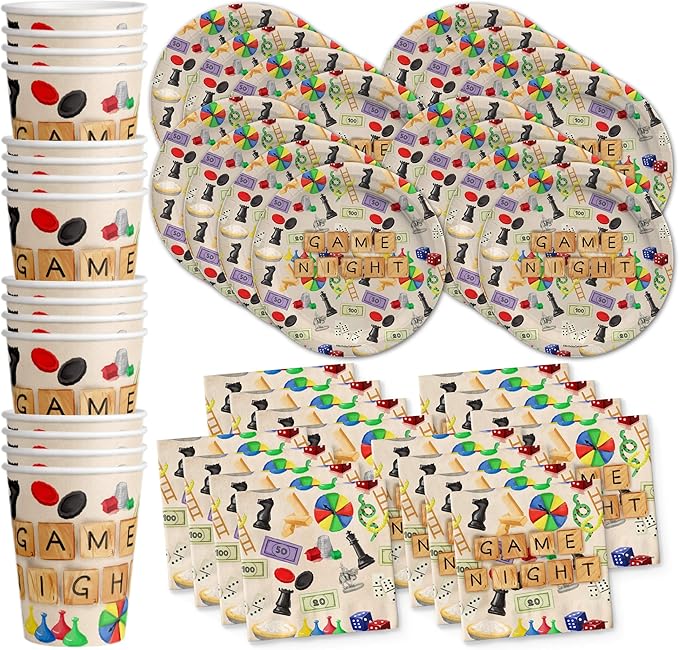 Birthday Galore Game Night Themed Party Supplies for Kids and Adults - A Celebration Set with Plates, Napkins, Cups, Tableware, Quick Setup, Colorful Decorations for Every Birthday Events - Kit for 16