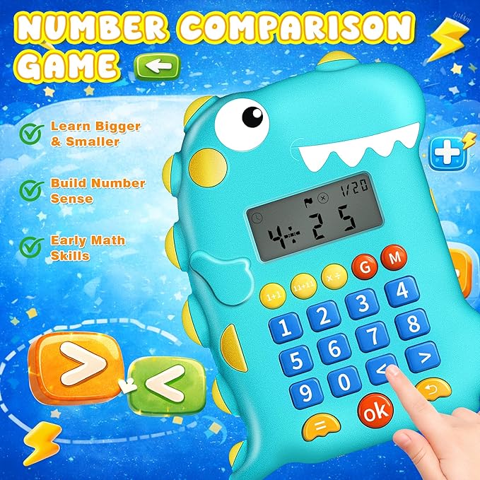 Math Games for Kids Ages 5-12, Portable Kids Calculator Toy, Addition Subtraction Multiplication Division Practice, 4 Logic Modes, 100,000 Questions, Fun Educational Math Toy, Dinosaur Toy for Kids