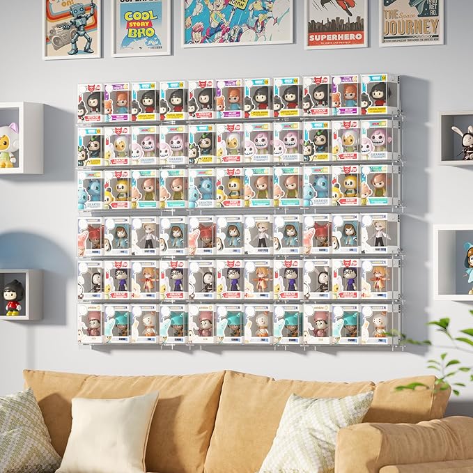 WINKINE Floating Display Shelves Compatible with 21 Funko Pop in Box, Acrylic Shelves for Wall, Clear Figures Display Case for Boxed Characters, Stackable Toy Collectibles Figure Stand, 2 Pack(Clear)