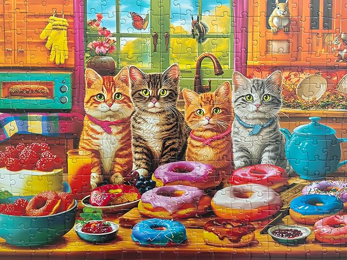 300 Piece Puzzles for Kids Boys Girls Ages 6-8 8-10 10-12 - Jigsaw Puzzles for Adults - Kitchen Kittens and Donuts
