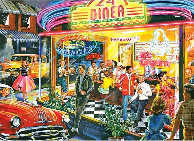 RoseArt - Back to The Past - in and Out Diner - 1000 Piece Jigsaw Puzzle for Adults