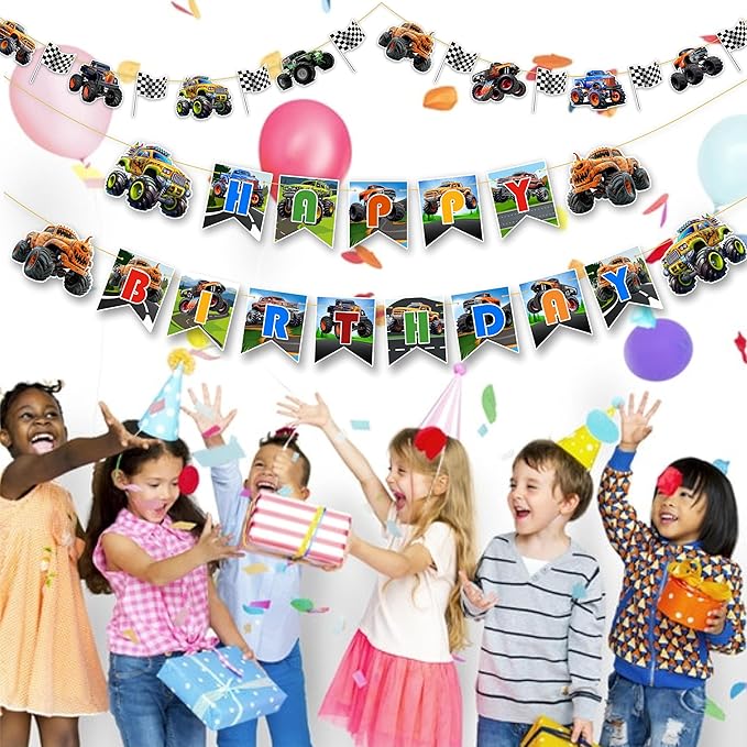 Monster Truk Theme Birthday Party Supplies – Off-Road Racing Party Decorations Set, Big Wheel Adventure Theme Décor for Cake Table, Backdrop & Celebration Setup