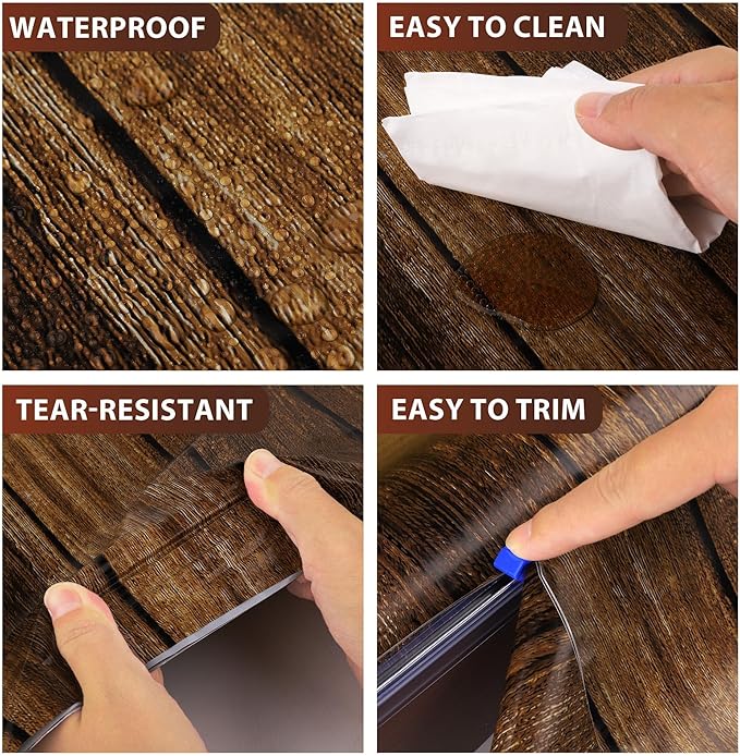 Kochorie 100 Ft x 54 Inch Crawfish Party Tablecloth Roll with Cutter Box Waterproof Plastic Lobster Table Cover (Wood Grain, 200 Ft x 54 Inch)