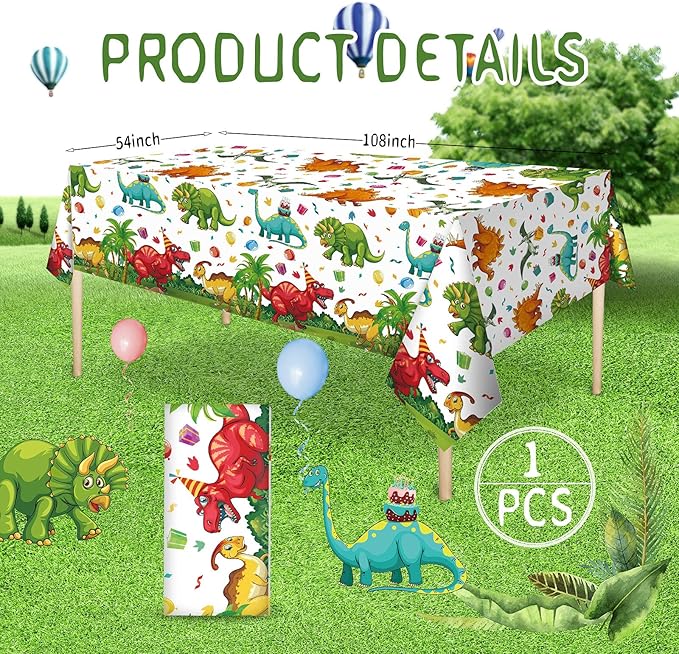Tegeme 1 Pcs Dinosaur Plastic Tablecloth Dinosaur Party Table Cover 54 x 108 Inch Disposable Waterproof Dino Print Table Cloth for Birthday Party Supplies Picnic