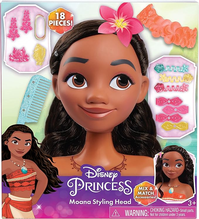 Disney Princess Moana Styling Head, 14-Pieces, Pretend Play, Kids Toys for Ages 3 Up by Just Play