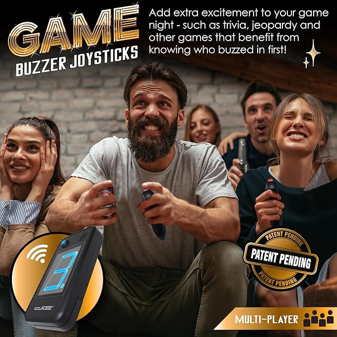 Digital Energy Wireless Handheld Game Buzzer System - Console Displays First Buzz-in - Great for Jeopardy, Family Feud, Trivia and Buzz Games - 8 Joystick Buzzers