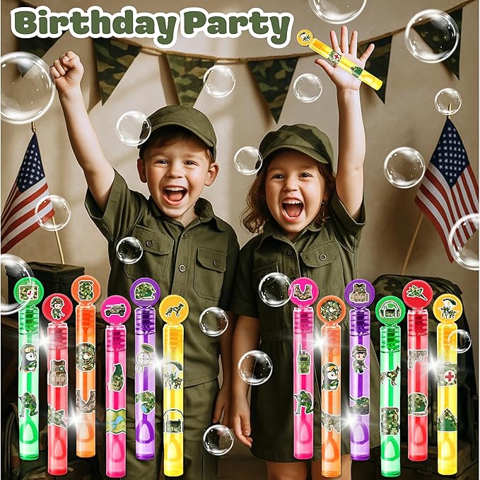 Military Party Favors for Kids - 24PCS Army Bubble Wands Camouflage Theme Birthday Party Supplies Goodie Bag Fillers Classroom Rewards