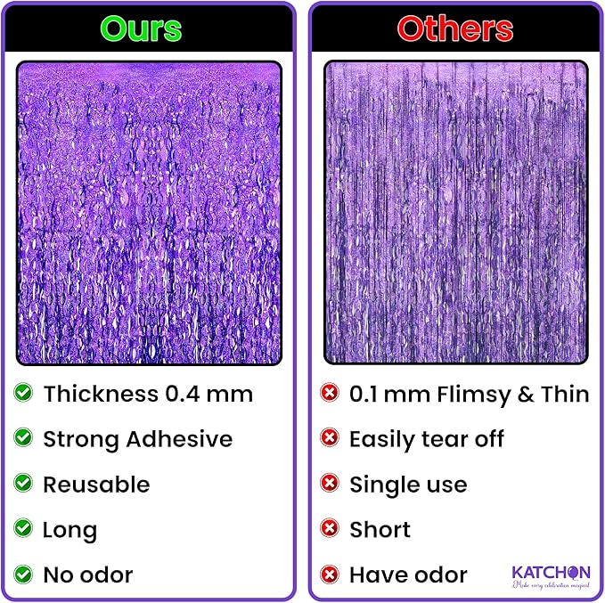 Katchon, Wavy Purple Foil Fringe Curtain - Pack of 2 | Wavy Streamers, Unicorn Party Decorations | Purple Fringe Backdrop for Baby Shower, Birthday, Mermaid Party Decoration | Ramadan Decorations