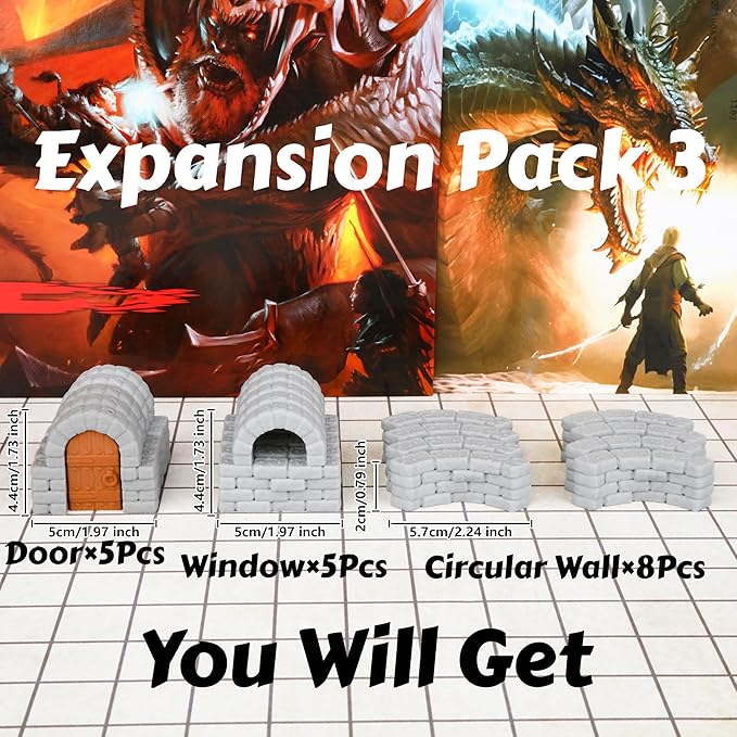 Dungeon Walls 40pcs 28mm Miniature RPG Terrain Modular System DND Terrain Building Accessories for Tabletop RPG Role Playing Scenes, Gift of Christmas Halloween for DM (Expansion Pack 3)