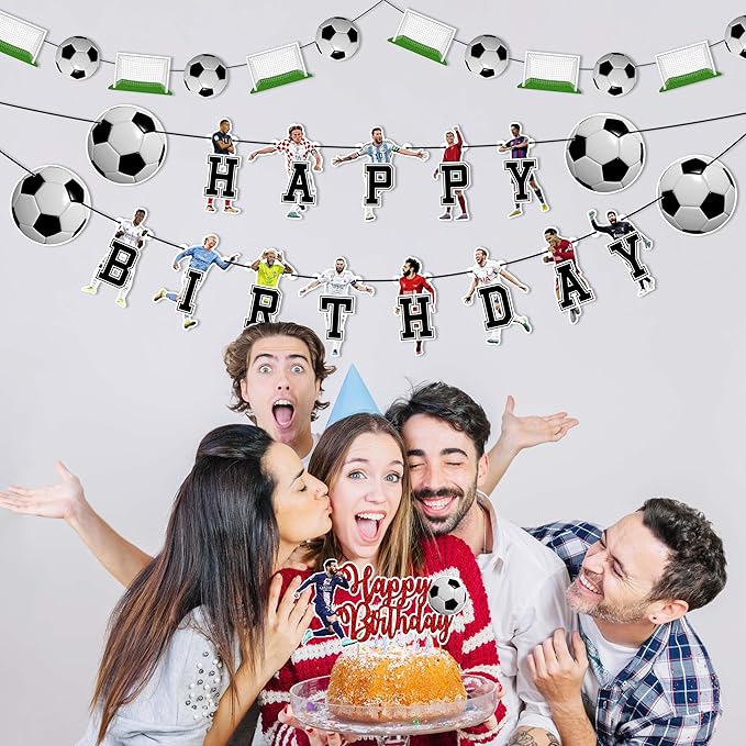 Soccer Football Theme Birthday Party Supplies – Sports Inspired Party Decoration Set for Birthday Celebrations and Themed Events, Decorative Table Styling Items for Dessert Displays.