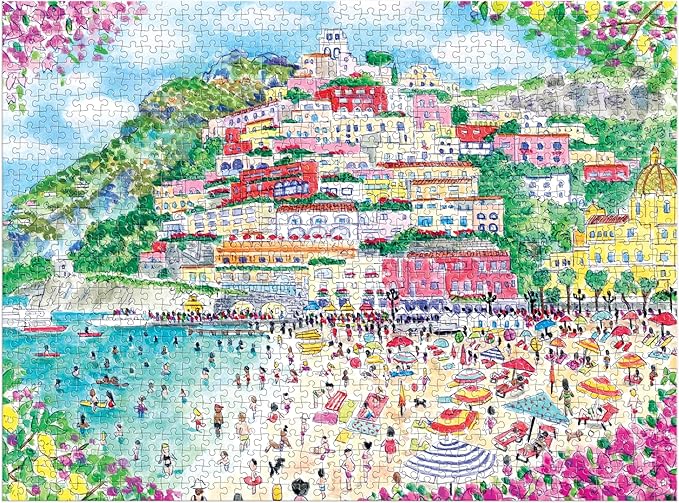 Galison Coast of Italy – 1000 Piece Michael Storrings Jigsaw Puzzle Featuring Beautiful Artwork of Positano Italy Summer Beach