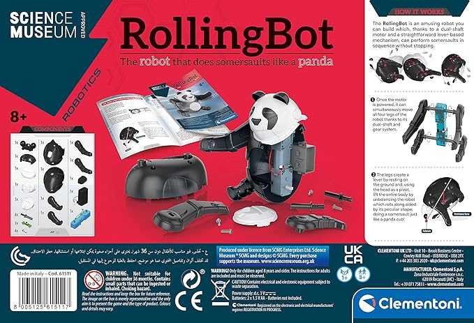 Clementoni- Science Museum Rolling Bot Panda Kit for Kids: Build Your Own Educational Robot Toy, Educational Stem Learning Kit (8+ Years)
