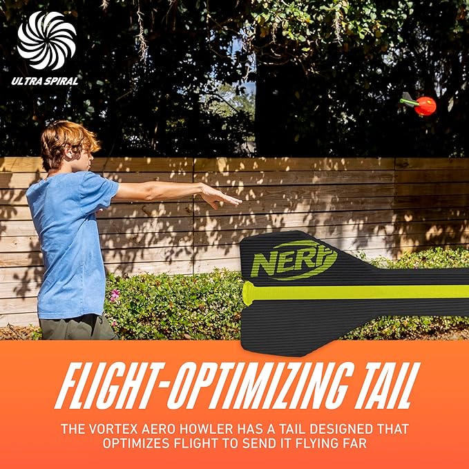 Nerf Vortex Aero Howler Foam Ball, Classic Long-Distance Football, Flight-Optimizing Tail, Whistling Sound, Indoor & Outdoor Fun, Christmas Stocking Stuffers for Kids