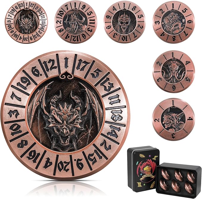 D&D Dice Set,7PCS Metal Dice for Dungeons and Dragons,Mini Dice Set with Pocket Watch Case,Role Playing Board Games Accessories (Dragon, Copper-F)