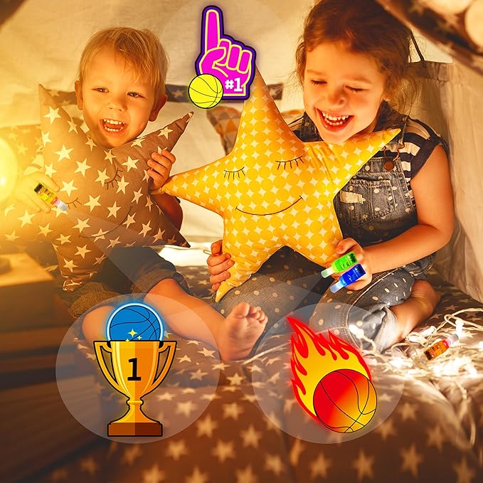 24PCS Basketball Party Favors LED Finger Lights - Glow-in-the-Dark Toys for Kids, Basketball Theme Birthday Decorations, Party Goodie Bag Stuffers & Classroom Prizes Gift for Boys Girls Age 3+