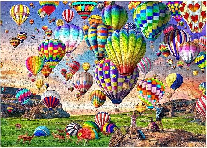 HUADADA Jigsaw Puzzles for Adults 1000 Pieces, Hot Air Balloon Interlock Perfectly Letter on Back No Dust, Home Decor Birthday Party Toy for Men Women Elders Seniors (27.5"x19.6"), 1:1 Poster