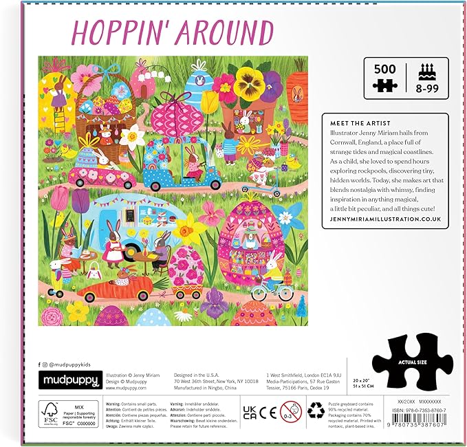 Mudpuppy Hoppin Around – 500 Piece Family Jigsaw Puzzle with Colorful and Fun Illustrations of Adorable Bunnies for Children Ages 8 and Up