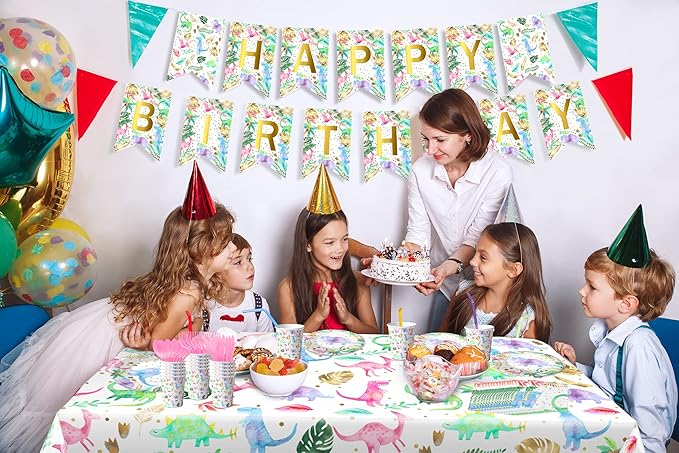 Dinosaur Birthday Party Supplies for Girls - Pink Dinosaur Party Decorations - Balloons Birthday Banner Plates Cups Napkins Tablecloth Tableware (Serves 20)