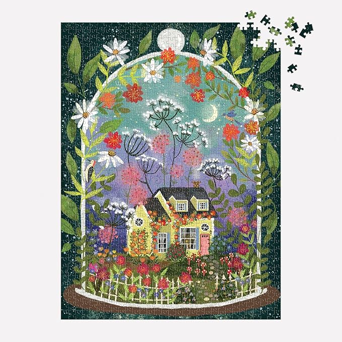 Galison Bloomarium – 1000 Piece Joy Laforme Jigsaw Puzzle Featuring Beautiful Artwork of A Cozy Cottage Encased in A Blooming Terrarium