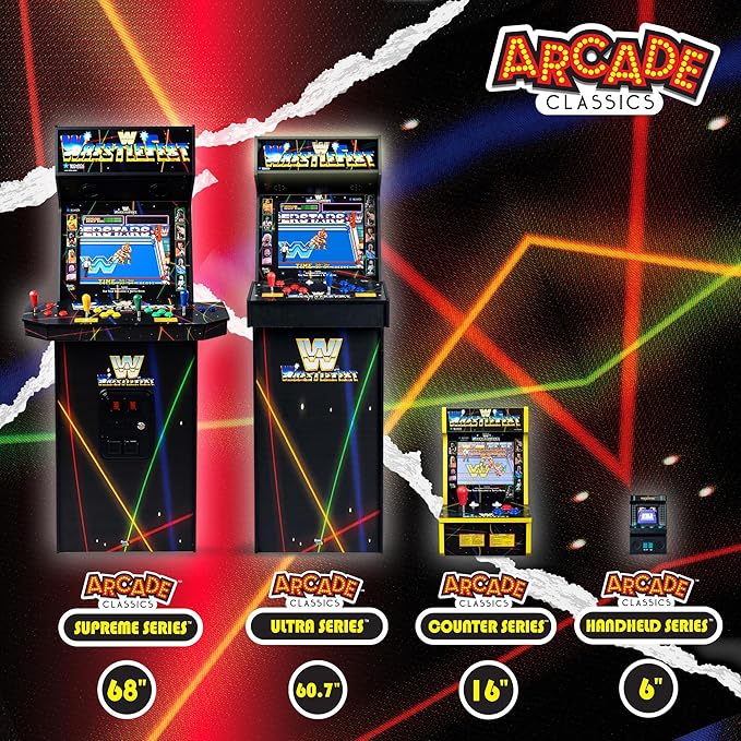 Arcade Classics - WWE Ultra Series Game Machine, 5 Games, 17" Liquid Crystal Screen - Indoor Cabinet, Retro, Gaming Console, Basement Decoration, Man Cave