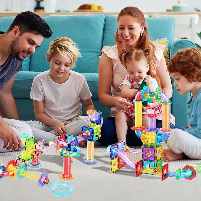 PicassoTiles Magnetic Marble Run Add-On Expansion Pack for Magnet Tile Building Blocks Maze Construction Toy Kit Educational STEM Learning Enhances Creativity Imagination Children Ages 3+ PTG01