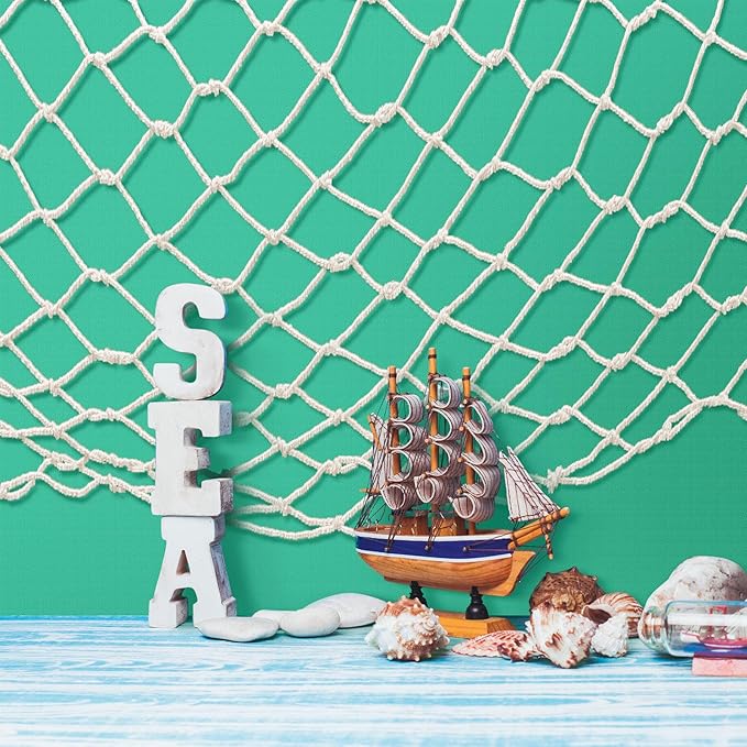 Unittype 10 Pcs Fish Net Decorative and Tablecloth Set, Cotton Fishnet and Plastic Table Cover Decorations Set for Nautical Themed Party Baby Shower Pirate Decorations Mermaid Party (Mermaid Colors)