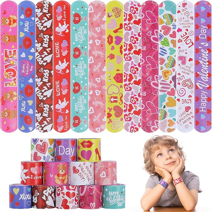 Valentines Slap Bracelets for Kids 36PCS Valentines Day Gifts for Kids Bulk Snap Bracelets Valentine Party Favors Goodie Bag Stuffers Treats Student Classroom Exchange Prizes Decorations Accessories