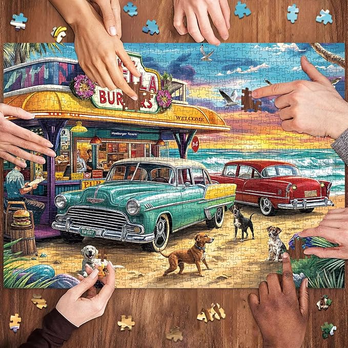 Jigsaw Puzzles for Adults 1000 Pieces, Interlock Perfectly Letter on Back No Dust, Home Decor Birthday Party Gift Toy for Men Women Elders Seniors, 1:1 Poster-Seaview Campground