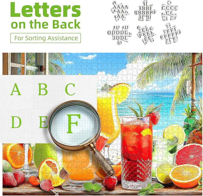 Colorful Drinks 1000 Piece Jigsaw Puzzle for Adults Summer Tropical Beach Scene with Fresh Fruits Ocean Vibrant Coastal Art Perfect for Relaxation & Home Decor(27.5" x 19.7")