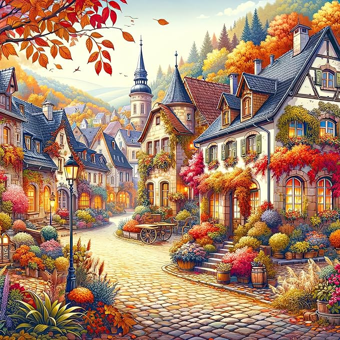 HUADADA Jigsaw Puzzles for Adults 1024 Pieces, Town in Autumn Interlock Perfectly Letter on Back No Dust, Home Decor Game for Men Women Elders Seniors (22.8"x22.8"), 1:1 Poster