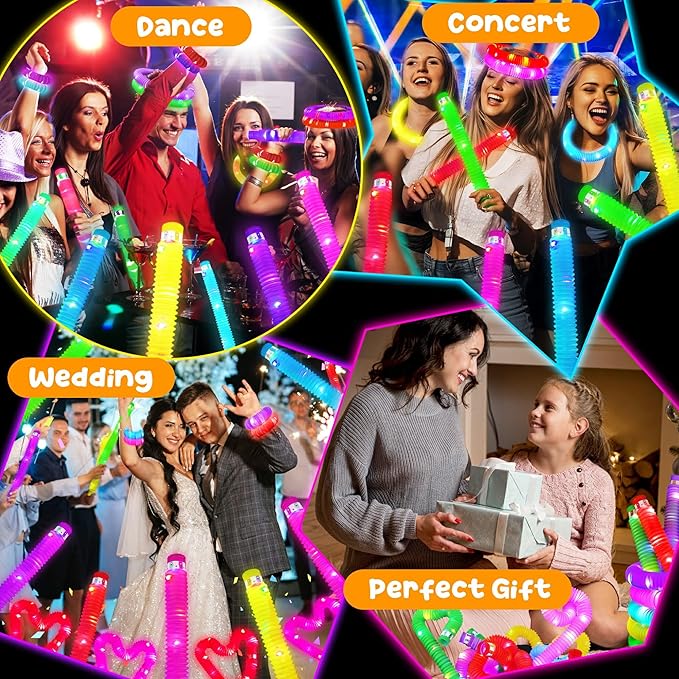 24 Pcs Large Glow Sticks for Kids,Christmas Light Up Pop Tubes Party Favors,Valentine Glow In The Dark Bulk Toys Classroom Supplies,Led Necklace Goodie Bag Stocking Stuffers Decor for Camping Dance