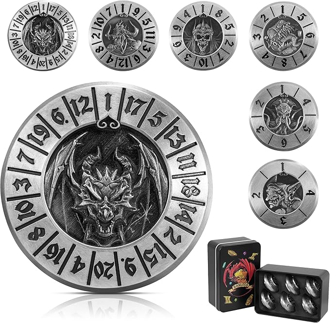 D&D Dice Set,7PCS Metal Dice for Dungeons and Dragons,Mini Dice Set with Pocket Watch Case,Role Playing Board Games Accessories (Dragon, Ancient Silver-F)