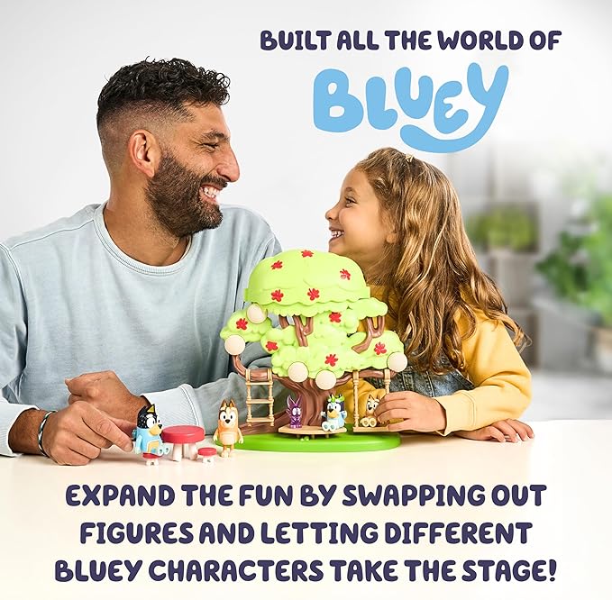 Bluey 2-Sided Treehouse Playset, 11”, Action-Packed Tree Toys Set with 4 Accessories and 2.5” Articulated Figure, Animal Toys for Kids Ages 3+