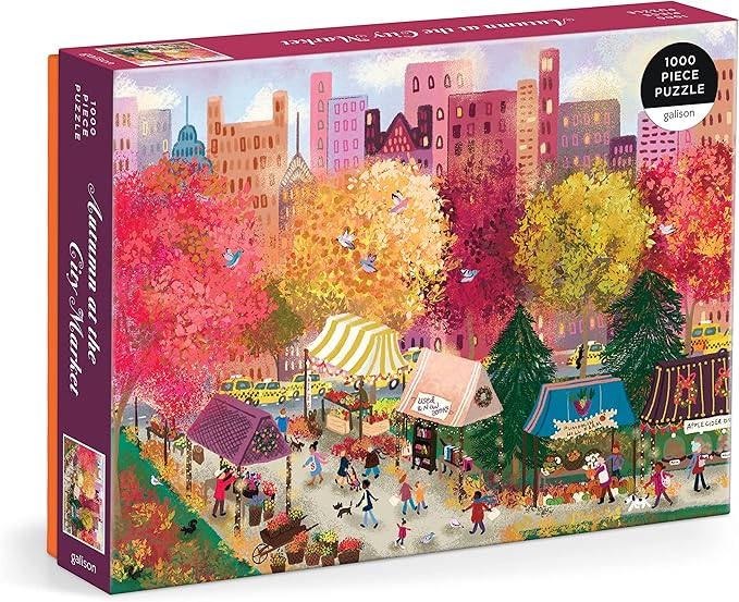 Galison Autumn at The City Market – 1000 Piece Puzzle Fun and Challenging Activity with Bright and Bold Artwork of A Fall Day at A Farmer’s Market for Adults and Families