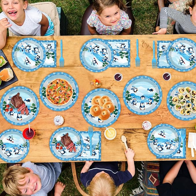 gisgfim 96PCS Penguin Plates and Napkins Party Supplies, Winter Penguin Party Decorations, Favors for Christmas, Holiday & Dinner, Serves 24 Guests