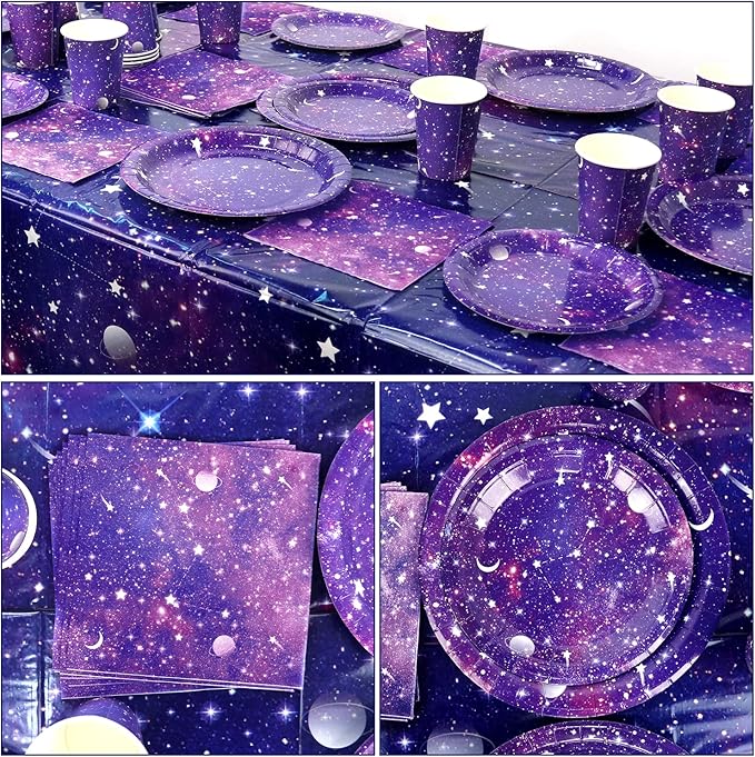 Space Galaxy Outer Party Supplies Tableware Set, Includes 20 9" Paper Plates, 20 7" Plate, 20 9 Oz Cups, 20 Lunch Napkin, for kids Solar System Astronaut Theme Birthday Decoration Serves 20
