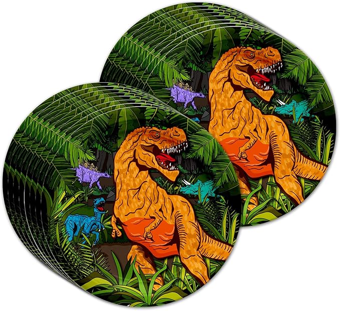 Roaring Dino Jurassic T-Rex Dinosaur Birthday Party Supplies - Dinosaur Decorations for Birthday Party - Dinosaur Birthday Set Plates, Napkins, and Cups | Tableware Kit for 16