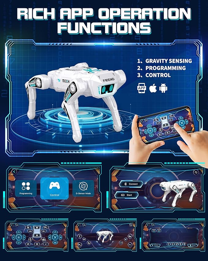Smart Robot Dog for Kids 3-12, App & Remote Control RC Stunt Puppy with 2 Batteries, Programmable STEM Toy with AI Emotion Mode & 30+ Actions - Interactive Electronic Pet Gift for Boys Girls