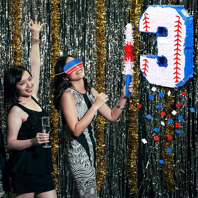 HyDren Baseball Piñata Baseball Party Decorations Number Piñata with Bat, Blindfold and Confetti, 16 Inch Sports Themed Birthday Party Supplies for Celebration Events(Number 3)