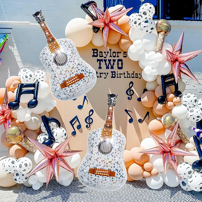 2 Pcs Giant Guitar Party Balloons 35 Inch/Music Note Guitar Birthday Party Decorations/Taylo Singer Party Decorations/Demon Hunters Rock Guitar Supplies/Disco Balloons Inflatable Guitar Ball Balloons