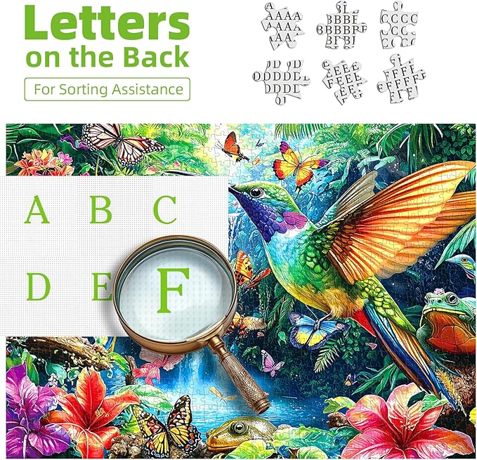Tropical Birds Flowers 500 Piece Jigsaw Puzzle for Adults Hummingbird Waterfall Scene with Butterflies & Flowers Nature Puzzle Fun Adult Family Relaxing Activity Seniors - 23x15 Inch