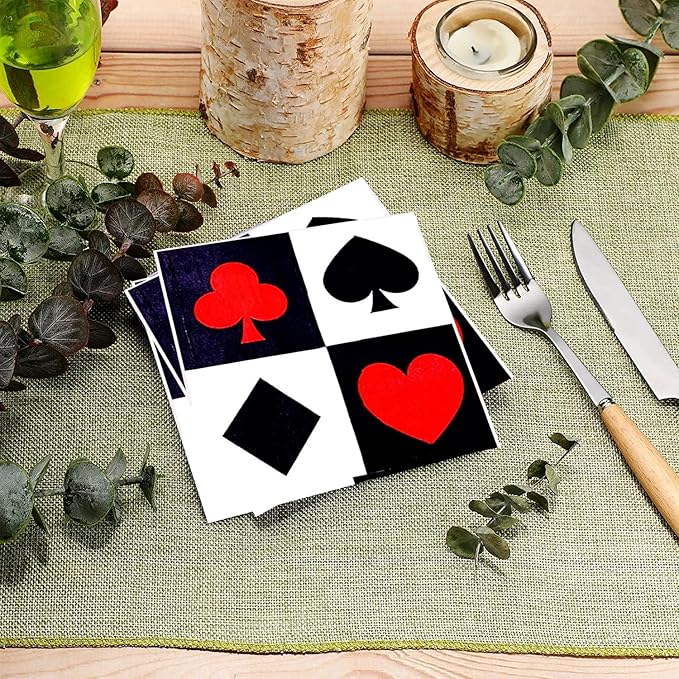 60Pcs Casino Party Supplies Poker Tableware Set 7"Poker Paper Plates and Casino Napkins Fork for Casino Night Poker Game Themed Poker Card Playing Club Heart Casino Birthday Party Decorations(Serve20)