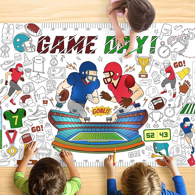 Football Coloring Tablecloth For Kids, Fun 30x72 Inch Poster With Footballs, Helmets, Field Designs, Perfect For Sports Party Games, Game Day Decorations, Classroom Fun, Celebration Supplies