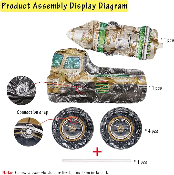 Self Standing 4D Army Missile Truck Car Foil Balloon Large Birthday Missile Armed Forces Truck Balloon For Boys Truck Military Theme Birthday Party Decorations