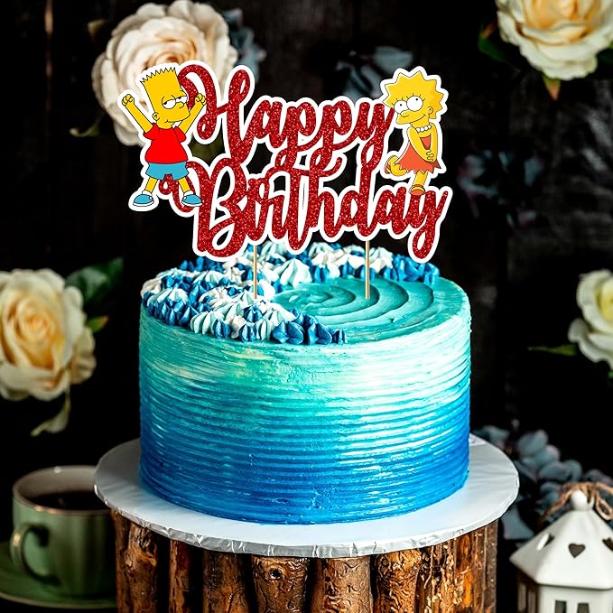"Brt Simpson Happy Birthday Cake Topper – Fun Cartoon Theme Cake Decoration for Boys Girls – Simpsons Inspired Birthday Party Supplies for Dessert Table Décor, School Events & Family Celebrations"