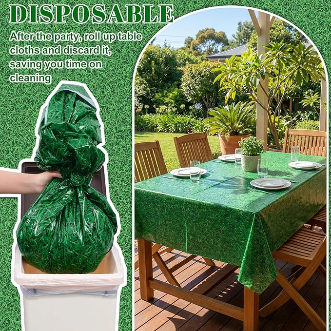3 Pack Green Grass Field Plastic Tablecloth, 54 x 108 Inch Golf Table Cloth Disposable Tablecloths for Rectangle Tables Waterproof Sports Theme Table Cover for Golf Football Birthday Party Supplies