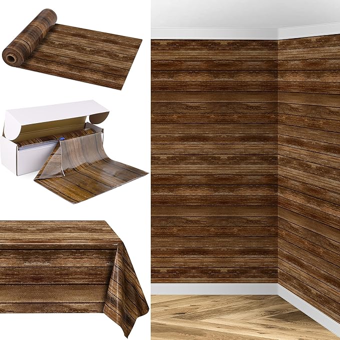 Kochorie 100 Ft x 54 Inch Crawfish Party Tablecloth Roll with Cutter Box Waterproof Plastic Lobster Table Cover (Wood Grain, 200 Ft x 54 Inch)