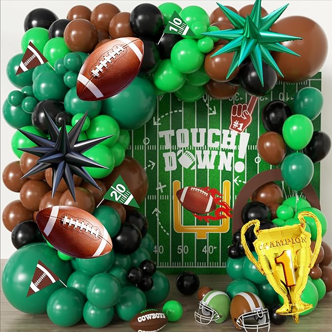 Football Balloon Arch Kit,Football balloons for Birthday Decorations,Green and Brown Balloons Big Football Foil Balloons Party Supplies for boys