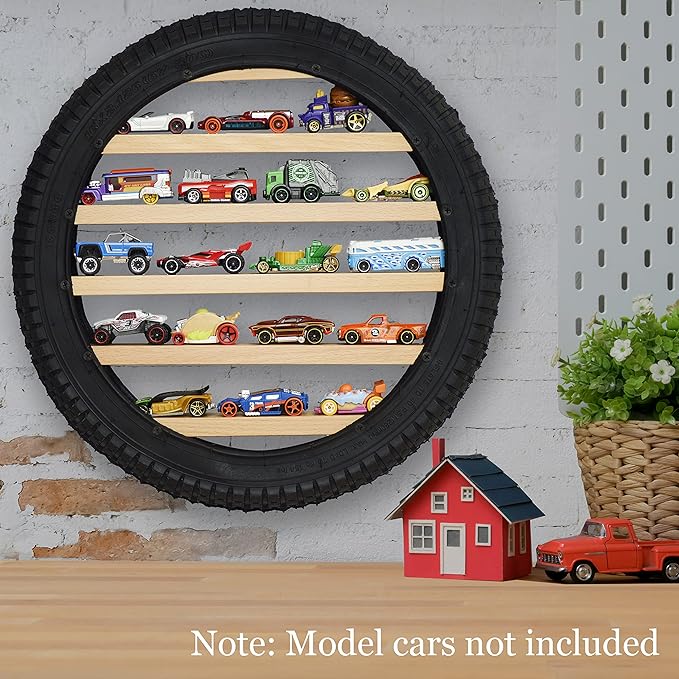 Model Car Display Case Stand - Toy Cars Organizer Wall Display Tire Shelf Cabinet - Holds Up to 18 Diecast 1/64 Car Collectibles - Compatible with Hot Wheels Matchbox - Wheel Diameter 16 Inch