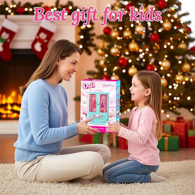 70 Pcs Doll Closet with Clothes & Accessories Playset,2 Wedding Gowns 6 Fashion Dresses 2 Tops 2 Pants 2 Swimsuits 10 Shoes 20 Hangers 27 Accessories Toys for Girls Kids Birthday Gifts